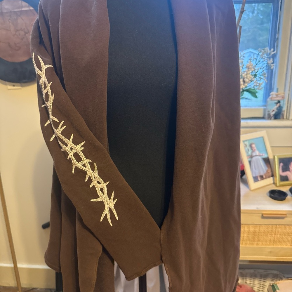 Ariat Brown Open-Front Cardigan with Cream Embroidered Sleeve